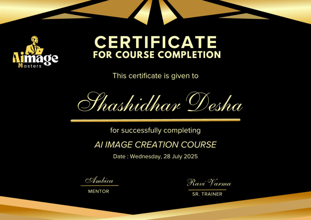 AI Image Creation Course in Hyderabad Completion certificate